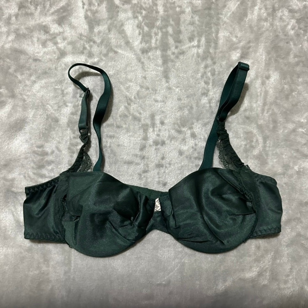 Vintage Self Expressions Maidenform Forest Green Underwire Lace Trim Bra 36A